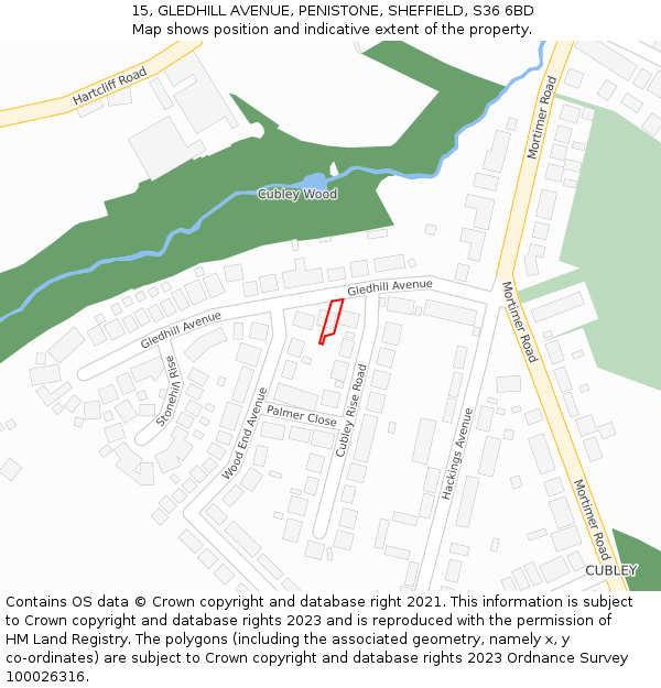 15, GLEDHILL AVENUE, PENISTONE, SHEFFIELD, S36 6BD: Location map and indicative extent of plot