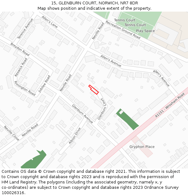 15, GLENBURN COURT, NORWICH, NR7 8DR: Location map and indicative extent of plot
