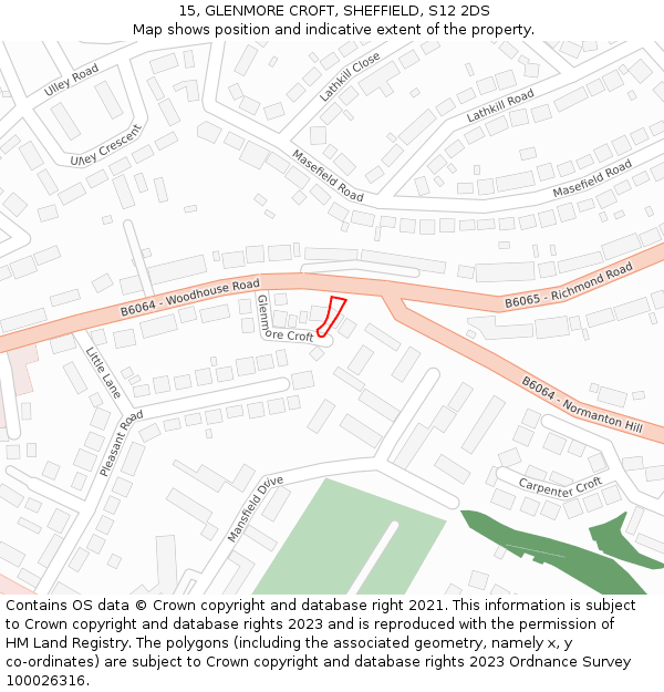15, GLENMORE CROFT, SHEFFIELD, S12 2DS: Location map and indicative extent of plot