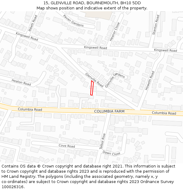 15, GLENVILLE ROAD, BOURNEMOUTH, BH10 5DD: Location map and indicative extent of plot