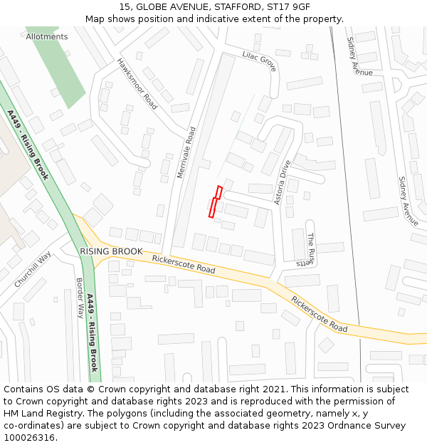15, GLOBE AVENUE, STAFFORD, ST17 9GF: Location map and indicative extent of plot