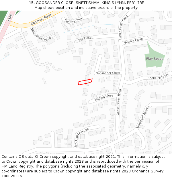 15, GOOSANDER CLOSE, SNETTISHAM, KING'S LYNN, PE31 7RF: Location map and indicative extent of plot