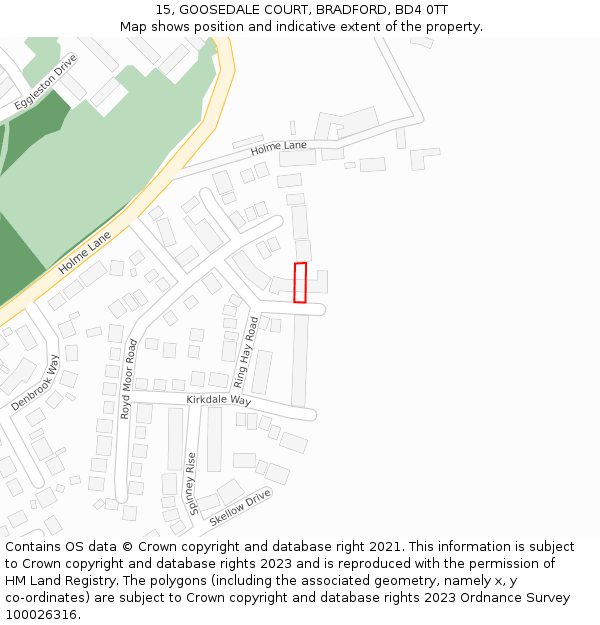 15, GOOSEDALE COURT, BRADFORD, BD4 0TT: Location map and indicative extent of plot