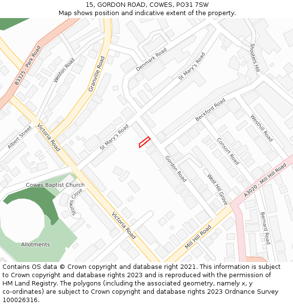 15, GORDON ROAD, COWES, PO31 7SW: Location map and indicative extent of plot