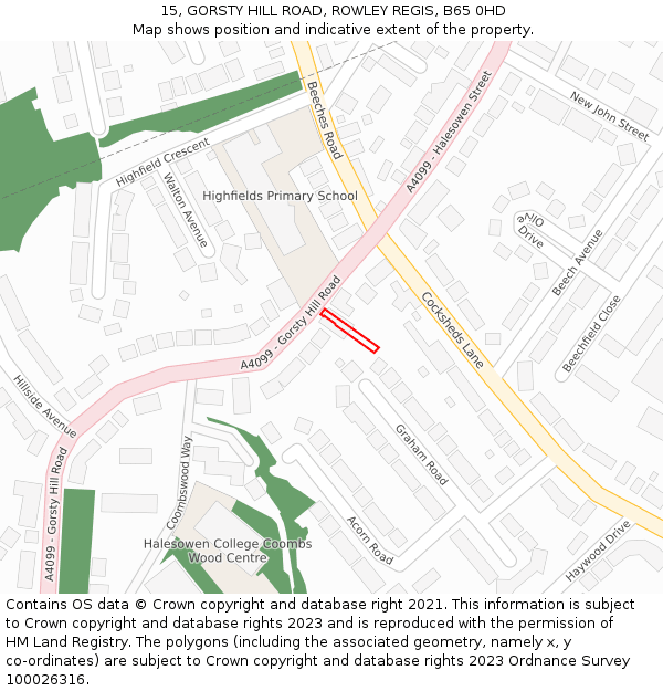 15, GORSTY HILL ROAD, ROWLEY REGIS, B65 0HD: Location map and indicative extent of plot