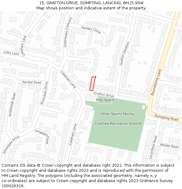 15, GRAFTON DRIVE, SOMPTING, LANCING, BN15 9SW: Location map and indicative extent of plot
