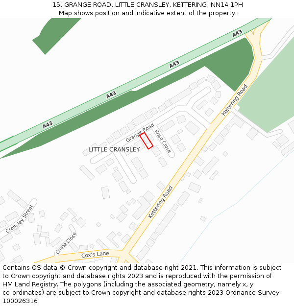 15, GRANGE ROAD, LITTLE CRANSLEY, KETTERING, NN14 1PH: Location map and indicative extent of plot