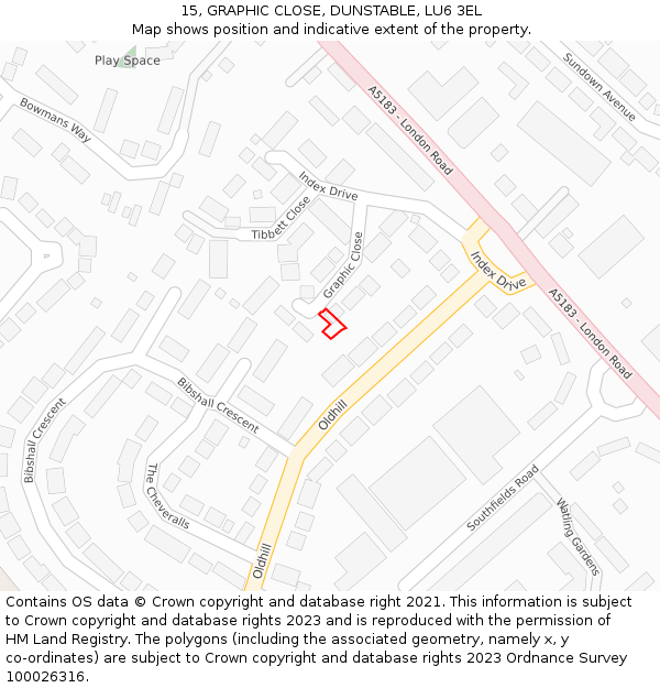 15, GRAPHIC CLOSE, DUNSTABLE, LU6 3EL: Location map and indicative extent of plot