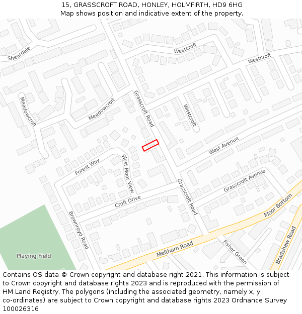 15, GRASSCROFT ROAD, HONLEY, HOLMFIRTH, HD9 6HG: Location map and indicative extent of plot