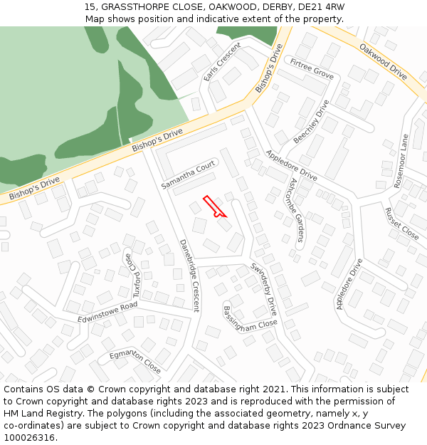15, GRASSTHORPE CLOSE, OAKWOOD, DERBY, DE21 4RW: Location map and indicative extent of plot