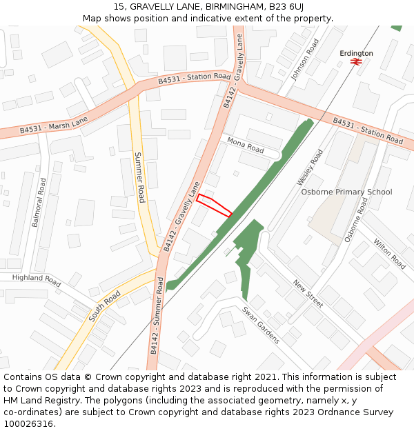 15, GRAVELLY LANE, BIRMINGHAM, B23 6UJ: Location map and indicative extent of plot