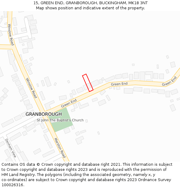 15, GREEN END, GRANBOROUGH, BUCKINGHAM, MK18 3NT: Location map and indicative extent of plot
