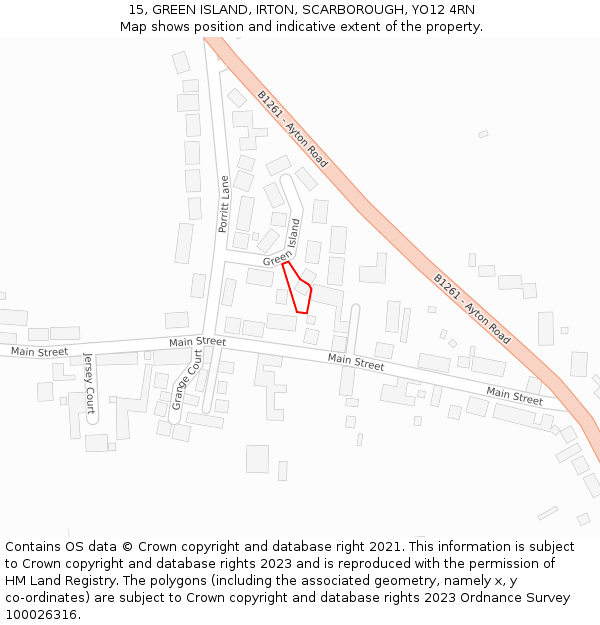 15, GREEN ISLAND, IRTON, SCARBOROUGH, YO12 4RN: Location map and indicative extent of plot