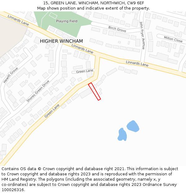 15, GREEN LANE, WINCHAM, NORTHWICH, CW9 6EF: Location map and indicative extent of plot