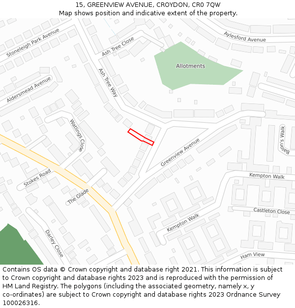 15, GREENVIEW AVENUE, CROYDON, CR0 7QW: Location map and indicative extent of plot