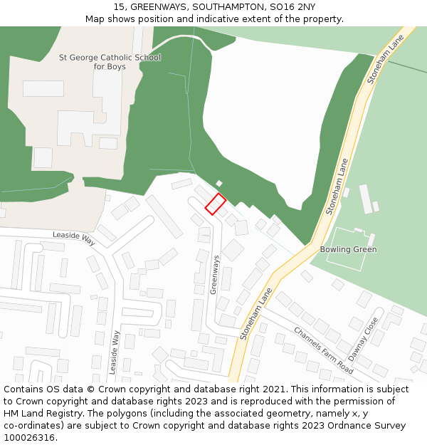 15, GREENWAYS, SOUTHAMPTON, SO16 2NY: Location map and indicative extent of plot