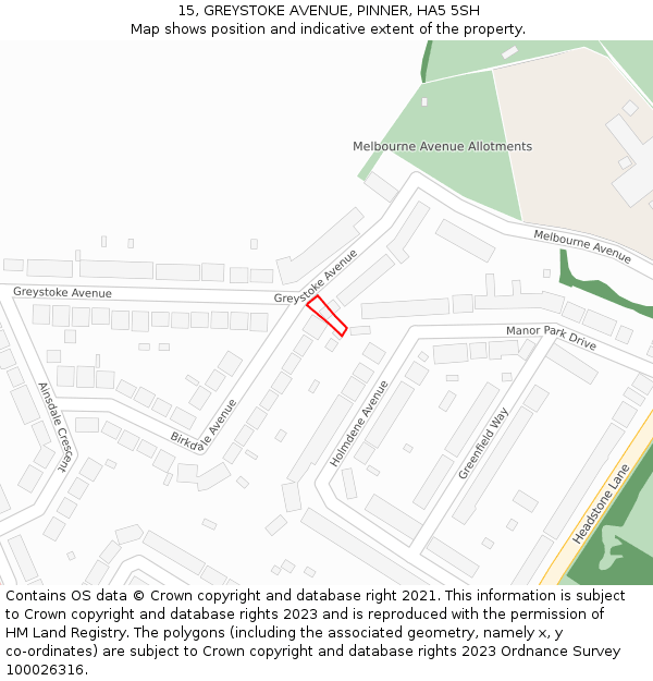 15, GREYSTOKE AVENUE, PINNER, HA5 5SH: Location map and indicative extent of plot