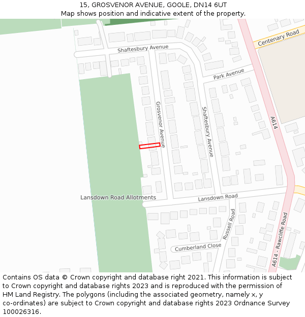 15, GROSVENOR AVENUE, GOOLE, DN14 6UT: Location map and indicative extent of plot
