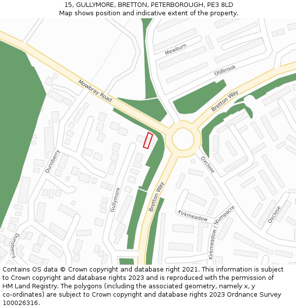 15, GULLYMORE, BRETTON, PETERBOROUGH, PE3 8LD: Location map and indicative extent of plot