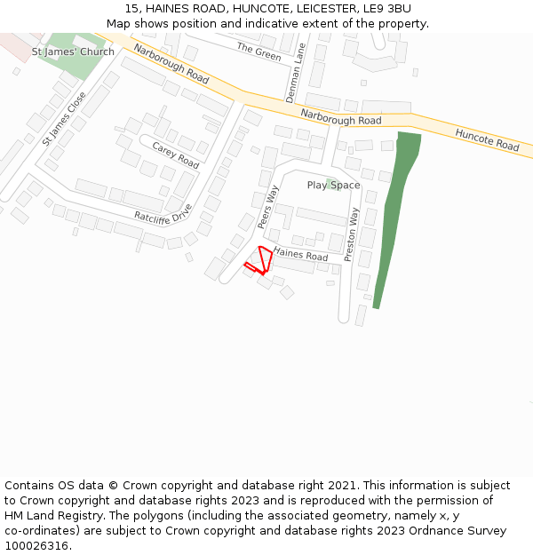 15, HAINES ROAD, HUNCOTE, LEICESTER, LE9 3BU: Location map and indicative extent of plot