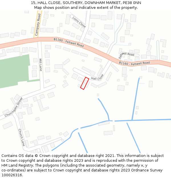 15, HALL CLOSE, SOUTHERY, DOWNHAM MARKET, PE38 0NN: Location map and indicative extent of plot