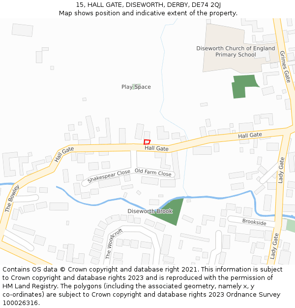15, HALL GATE, DISEWORTH, DERBY, DE74 2QJ: Location map and indicative extent of plot