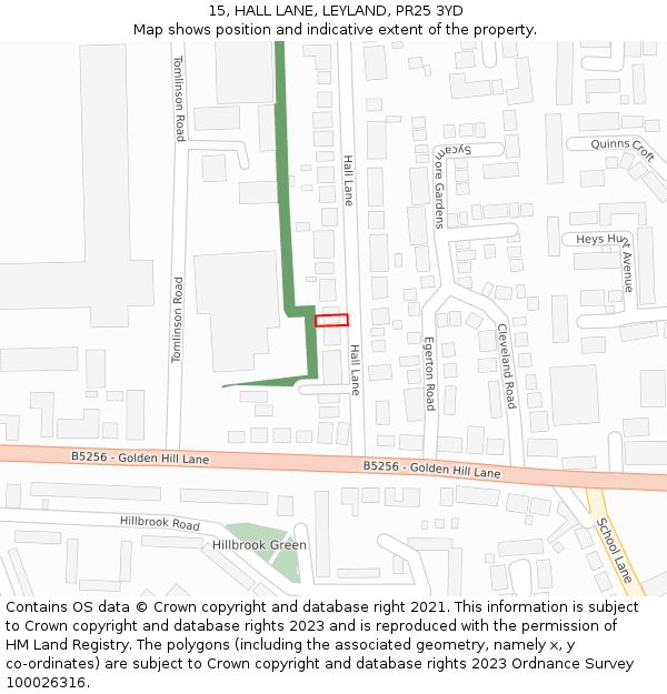 15, HALL LANE, LEYLAND, PR25 3YD: Location map and indicative extent of plot