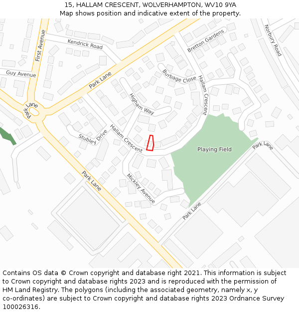 15, HALLAM CRESCENT, WOLVERHAMPTON, WV10 9YA: Location map and indicative extent of plot