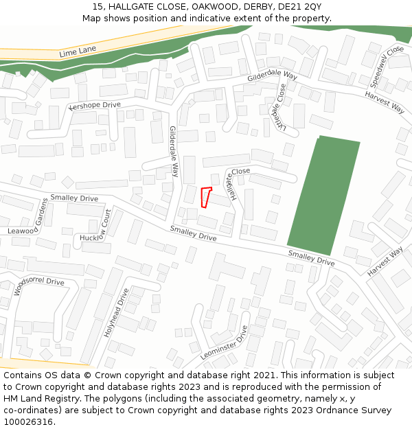 15, HALLGATE CLOSE, OAKWOOD, DERBY, DE21 2QY: Location map and indicative extent of plot