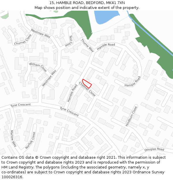 15, HAMBLE ROAD, BEDFORD, MK41 7XN: Location map and indicative extent of plot