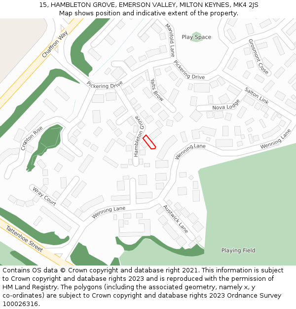 15, HAMBLETON GROVE, EMERSON VALLEY, MILTON KEYNES, MK4 2JS: Location map and indicative extent of plot