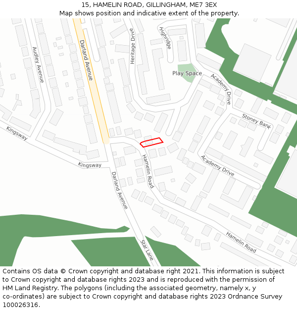 15, HAMELIN ROAD, GILLINGHAM, ME7 3EX: Location map and indicative extent of plot