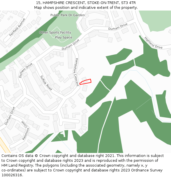 15, HAMPSHIRE CRESCENT, STOKE-ON-TRENT, ST3 4TR: Location map and indicative extent of plot