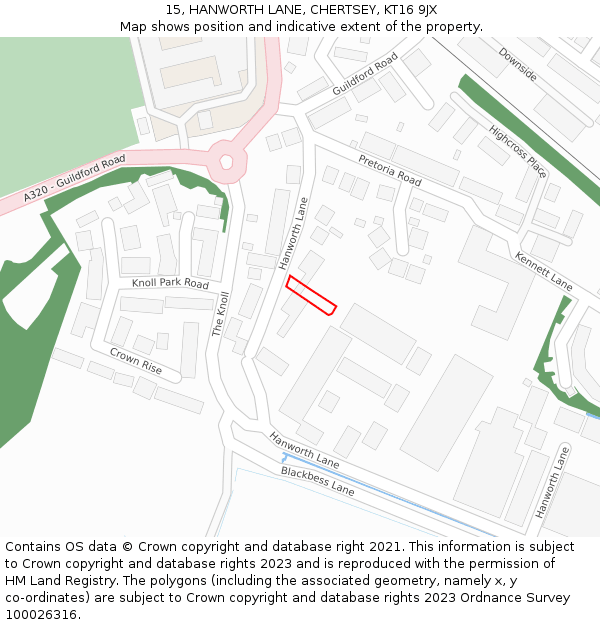 15, HANWORTH LANE, CHERTSEY, KT16 9JX: Location map and indicative extent of plot