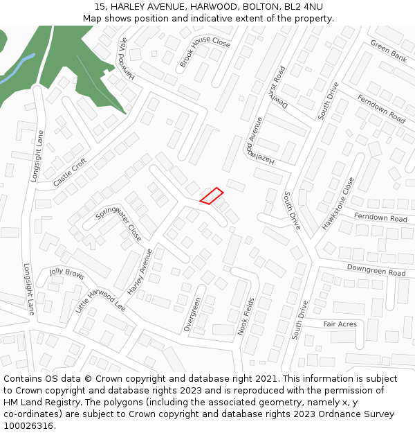 15, HARLEY AVENUE, HARWOOD, BOLTON, BL2 4NU: Location map and indicative extent of plot