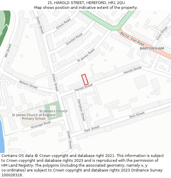 15, HAROLD STREET, HEREFORD, HR1 2QU: Location map and indicative extent of plot