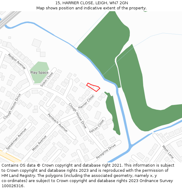 15, HARRIER CLOSE, LEIGH, WN7 2GN: Location map and indicative extent of plot