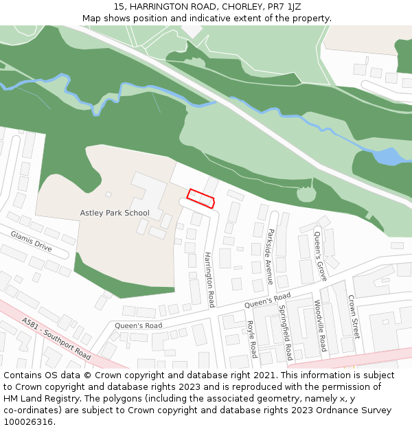 15, HARRINGTON ROAD, CHORLEY, PR7 1JZ: Location map and indicative extent of plot
