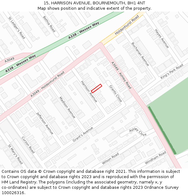 15, HARRISON AVENUE, BOURNEMOUTH, BH1 4NT: Location map and indicative extent of plot