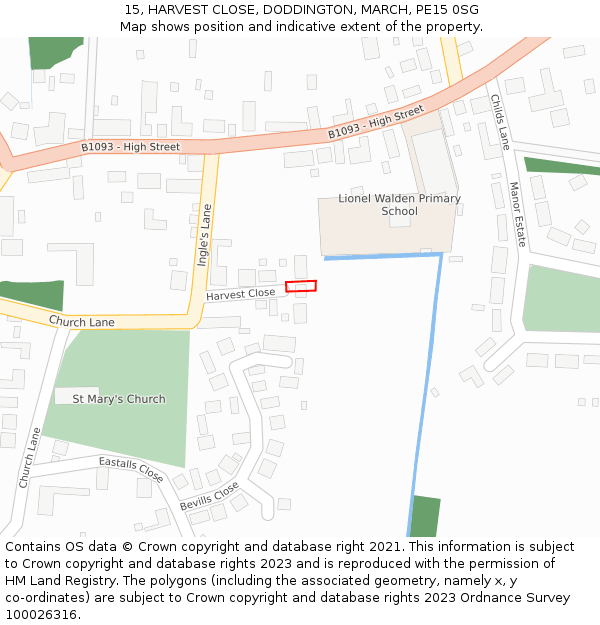 15, HARVEST CLOSE, DODDINGTON, MARCH, PE15 0SG: Location map and indicative extent of plot