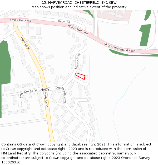 15, HARVEY ROAD, CHESTERFIELD, S41 0BW: Location map and indicative extent of plot