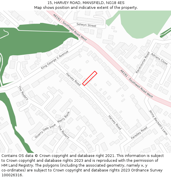 15, HARVEY ROAD, MANSFIELD, NG18 4ES: Location map and indicative extent of plot