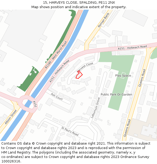 15, HARVEYS CLOSE, SPALDING, PE11 2NX: Location map and indicative extent of plot