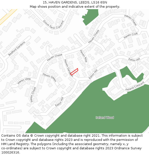 15, HAVEN GARDENS, LEEDS, LS16 6SN: Location map and indicative extent of plot