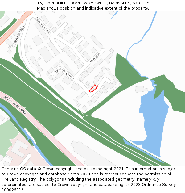 15, HAVERHILL GROVE, WOMBWELL, BARNSLEY, S73 0DY: Location map and indicative extent of plot