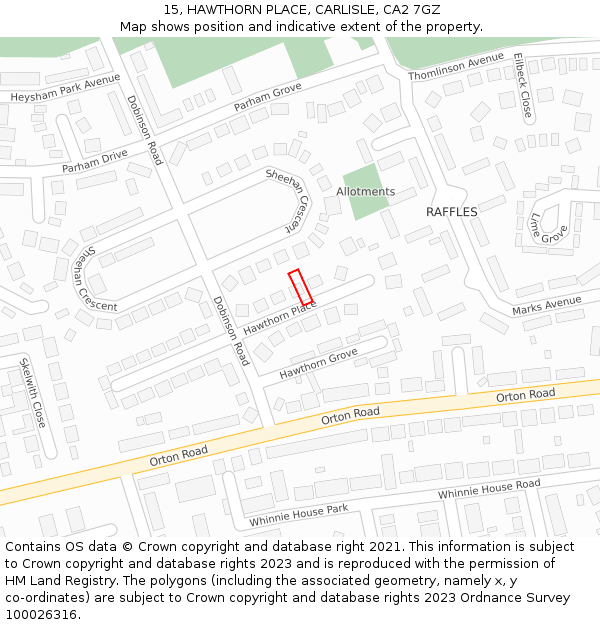 15, HAWTHORN PLACE, CARLISLE, CA2 7GZ: Location map and indicative extent of plot