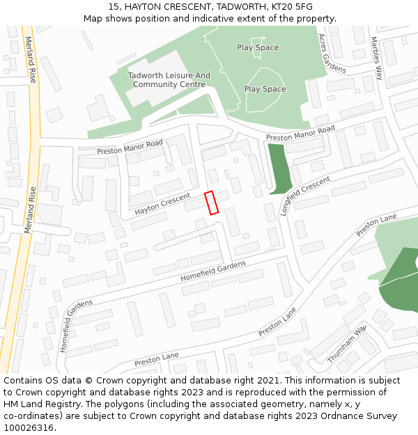 15, HAYTON CRESCENT, TADWORTH, KT20 5FG: Location map and indicative extent of plot