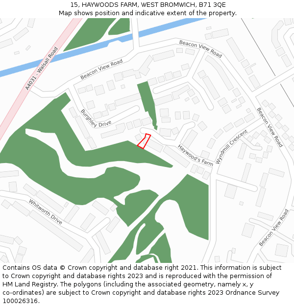 15, HAYWOODS FARM, WEST BROMWICH, B71 3QE: Location map and indicative extent of plot