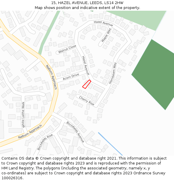 15, HAZEL AVENUE, LEEDS, LS14 2HW: Location map and indicative extent of plot