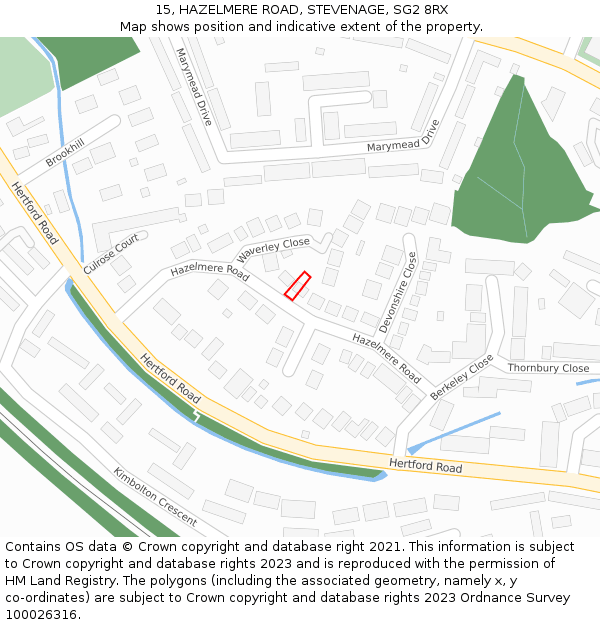 15, HAZELMERE ROAD, STEVENAGE, SG2 8RX: Location map and indicative extent of plot